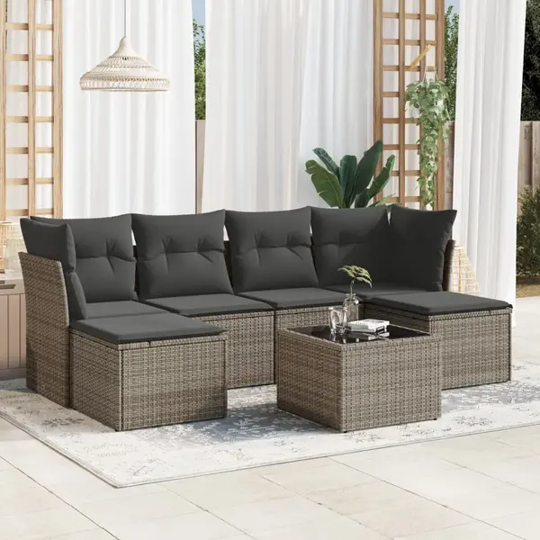 Gossi set canapele de gradina, 7 piese, cu perne, gri, poliratan
