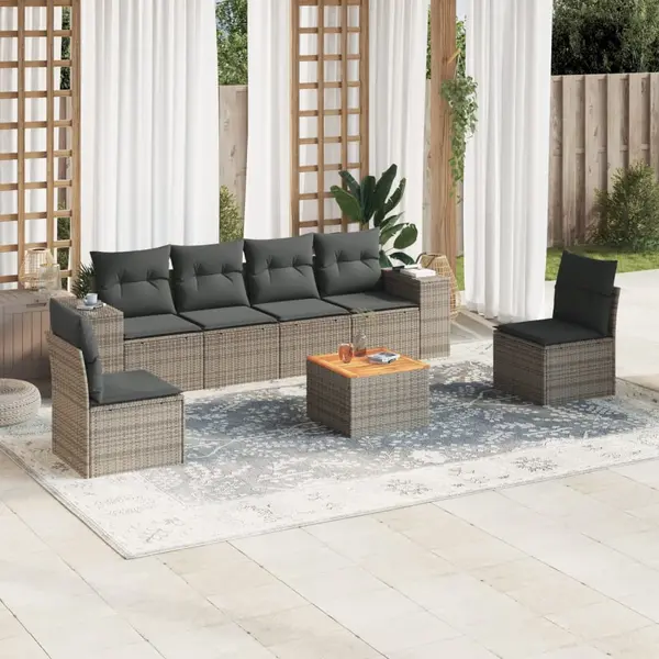 Gossi set canapele de gradina, 7 piese, cu perne, gri, poliratan