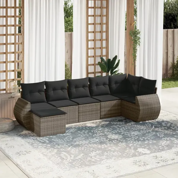Gossi set canapele de gradina, 7 piese, cu perne, gri, poliratan