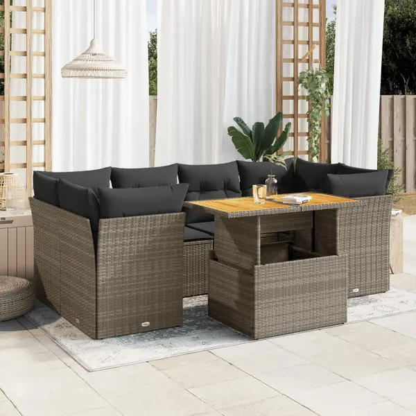 Gossi set canapele de gradina, 7 piese, cu perne, gri, poliratan