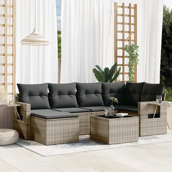 Gossi set canapele de gradina, 7 piese, cu perne, gri, poliratan