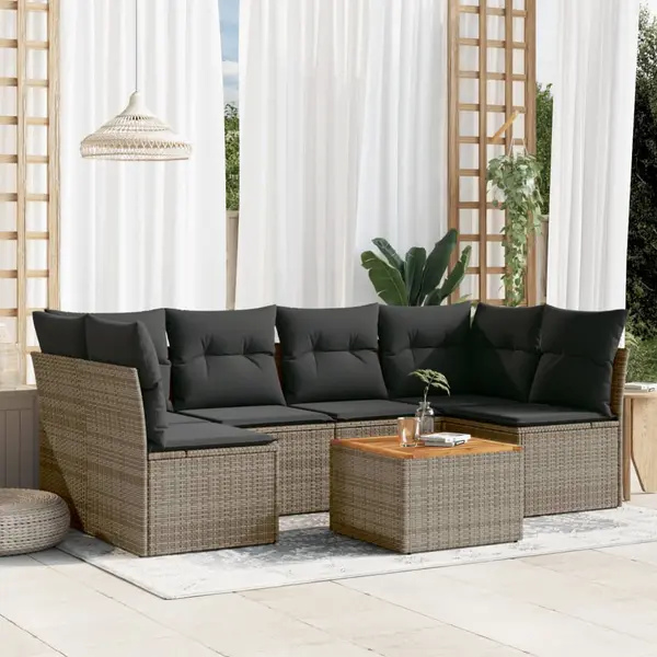 Gossi set canapele de gradina, 7 piese, cu perne, gri, poliratan
