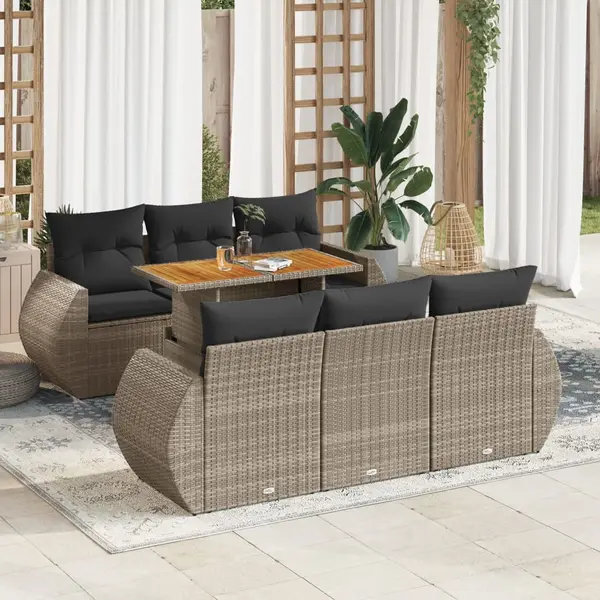 Gossi set canapele de gradina, 7 piese, cu perne, gri, poliratan