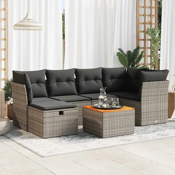 Gossi set canapele de gradina, 7 piese, cu perne, gri, poliratan