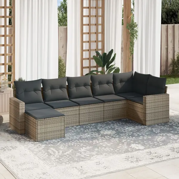 Gossi set canapele de gradina, 7 piese, cu perne, gri, poliratan