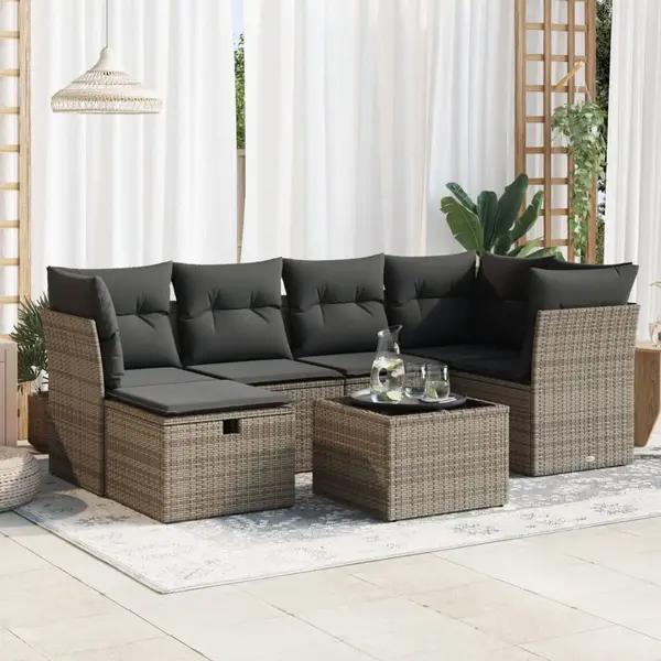 Gossi set canapele de gradina, 7 piese, cu perne, gri, poliratan