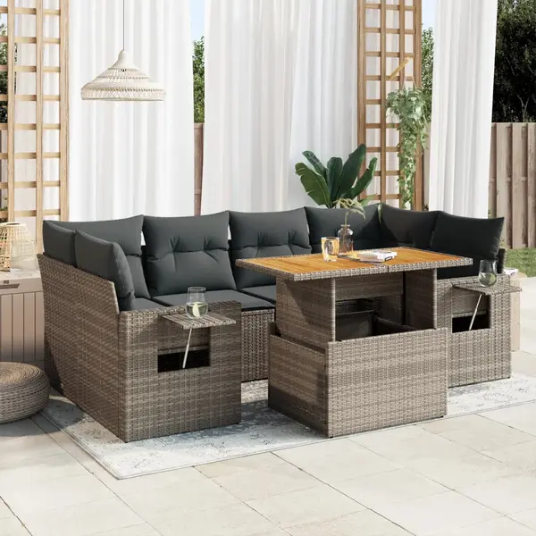Gossi set canapele de gradina, 7 piese, cu perne, gri, poliratan