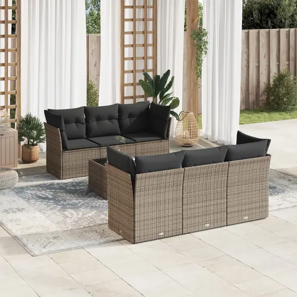 Gossi set canapele de gradina, 7 piese, cu perne, gri, poliratan