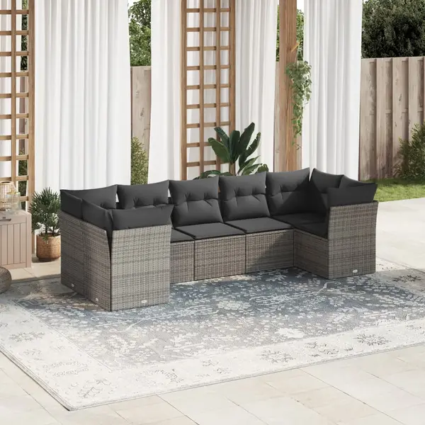 Gossi set canapele de gradina, 7 piese, cu perne, gri, poliratan