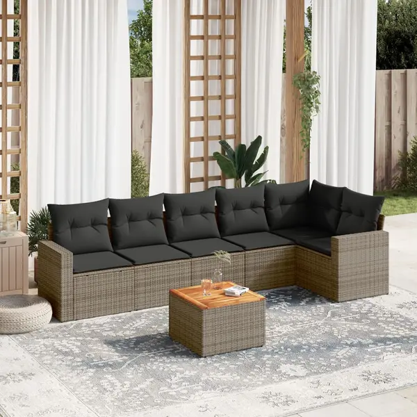 Gossi set canapele de gradina, 7 piese, cu perne, gri, poliratan