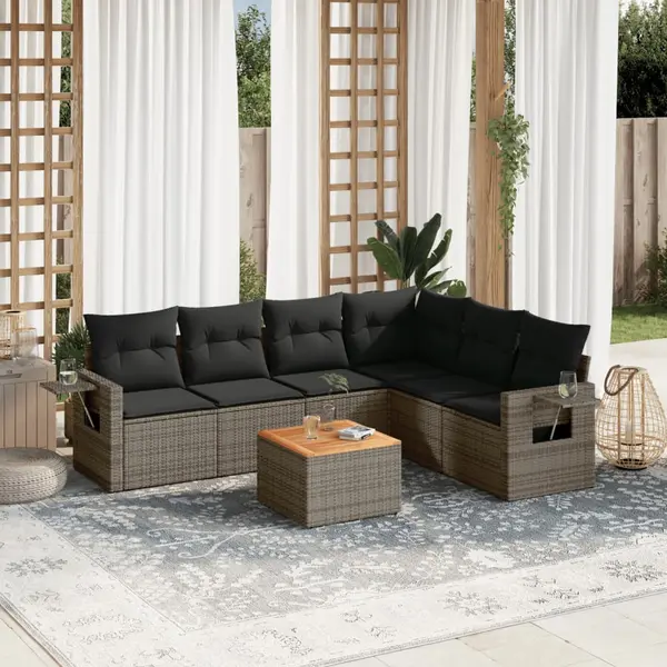 Gossi set canapele de gradina, 7 piese, cu perne, gri, poliratan