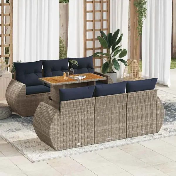 Gossi set canapele de gradina, 7 piese, cu perne, gri, poliratan