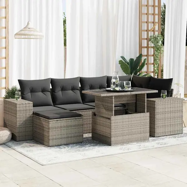 Gossi set canapele de gradina, 7 piese, cu perne, gri, poliratan