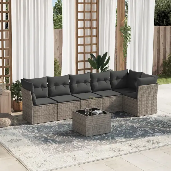 Gossi set canapele de gradina, 7 piese, cu perne, gri, poliratan