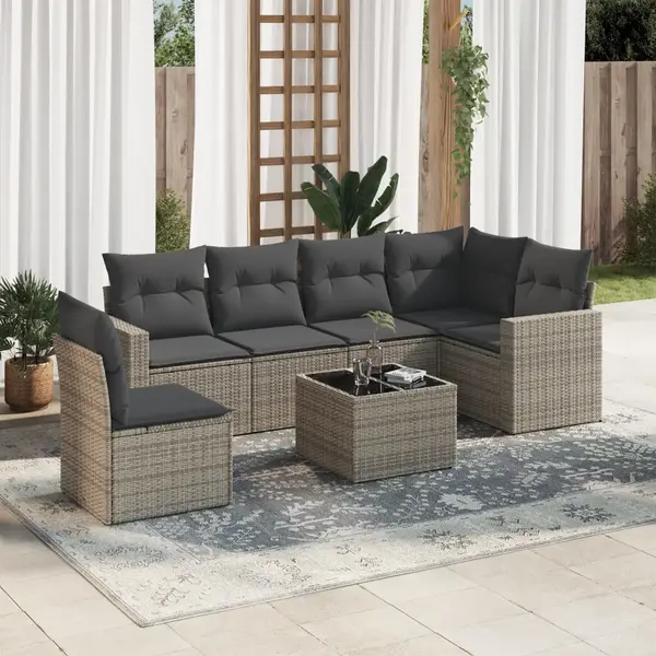 Gossi set canapele de gradina, 7 piese, cu perne, gri, poliratan
