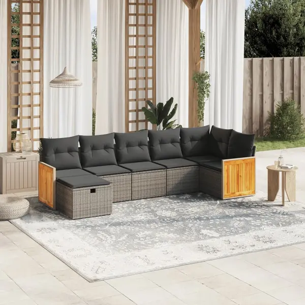 Gossi set canapele de gradina, 7 piese, cu perne, gri, poliratan