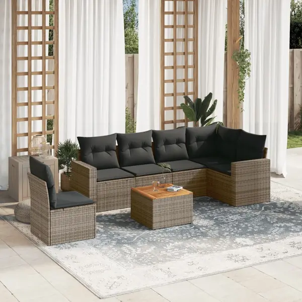 Gossi set canapele de gradina, 7 piese, cu perne, gri, poliratan