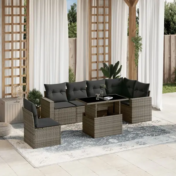 Gossi set canapele de gradina, 7 piese, cu perne, gri, poliratan