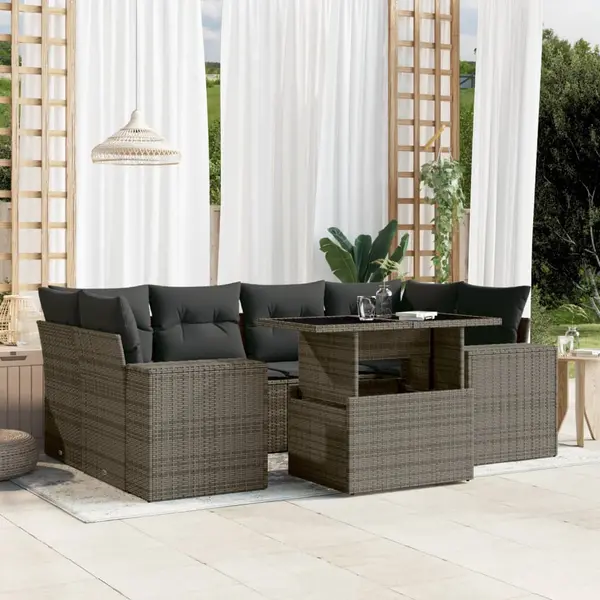 Gossi set canapele de gradina, 7 piese, cu perne, gri, poliratan