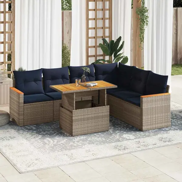 Gossi set canapele de gradina, 7 piese, cu perne, gri, poliratan