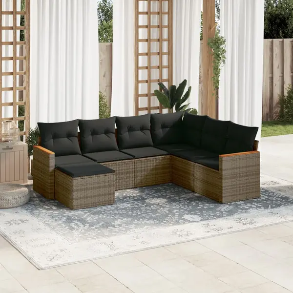 Gossi set canapele de gradina, 7 piese, cu perne, gri, poliratan