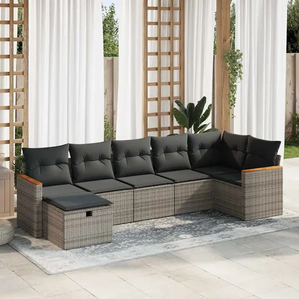 Gossi set canapele de gradina, 7 piese, cu perne, gri, poliratan