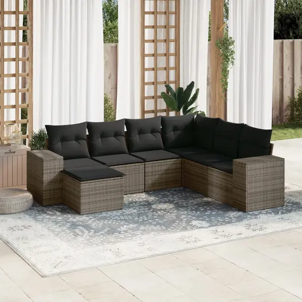 Gossi set canapele de gradina, 7 piese, cu perne, gri, poliratan
