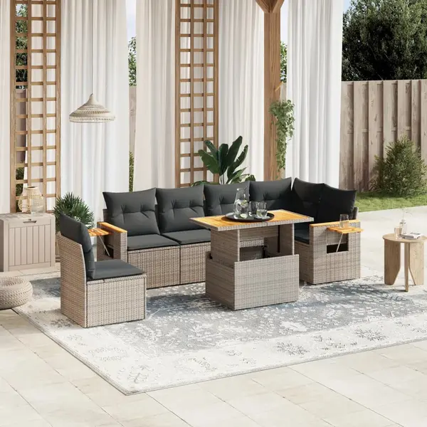 Gossi set canapele de gradina, 7 piese, cu perne, gri, poliratan