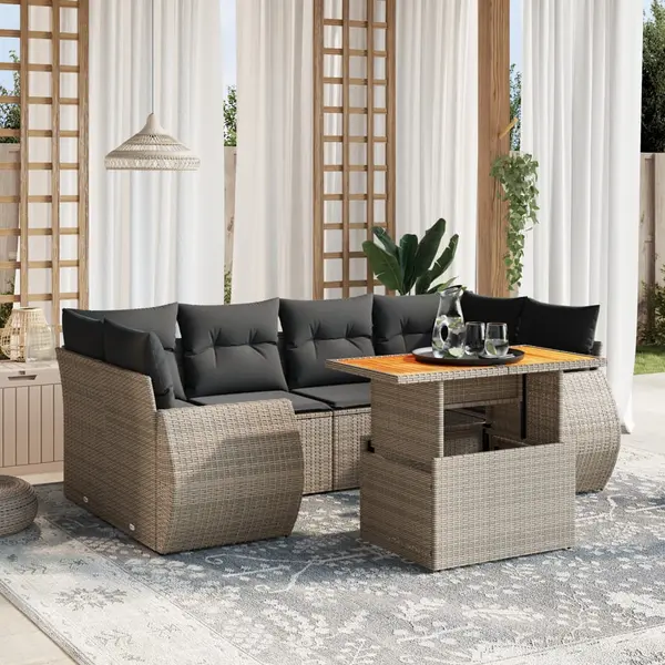 Gossi set canapele de gradina, 7 piese, cu perne, gri, poliratan