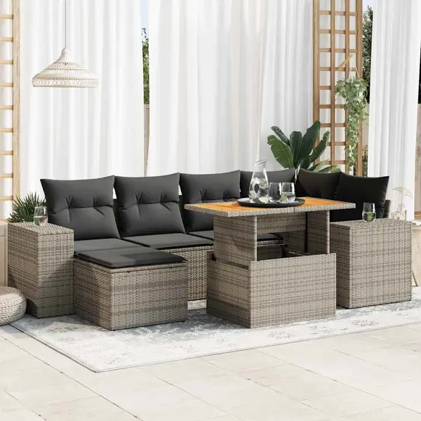 Gossi set canapele de gradina, 7 piese, cu perne, gri, poliratan