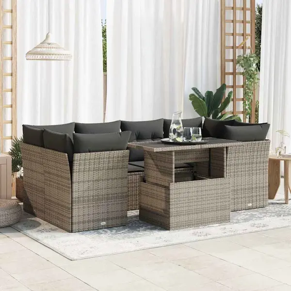 Gossi set canapele de gradina, 7 piese, cu perne, gri, poliratan