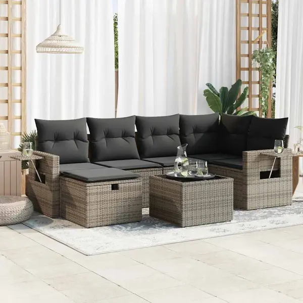 Gossi set canapele de gradina, 7 piese, cu perne, gri, poliratan