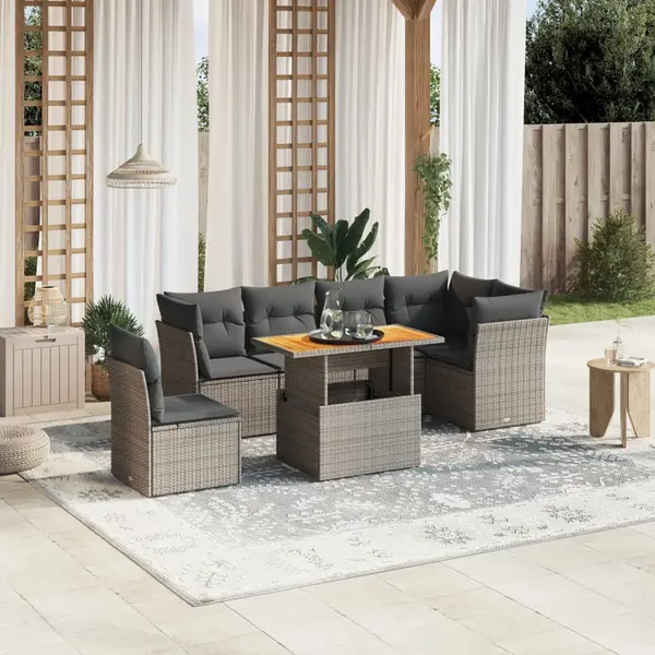 Gossi set canapele de gradina, 7 piese, cu perne, gri, poliratan
