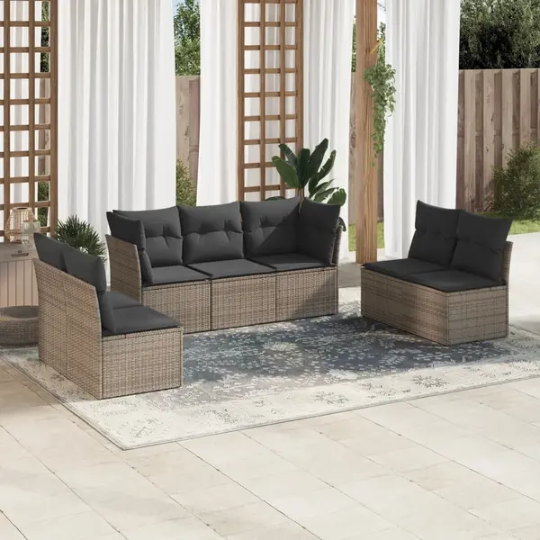 Gossi set canapele de gradina, 7 piese, cu perne, gri, poliratan