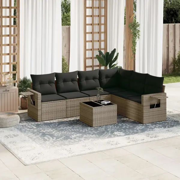 Gossi set canapele de gradina, 7 piese, cu perne, gri, poliratan