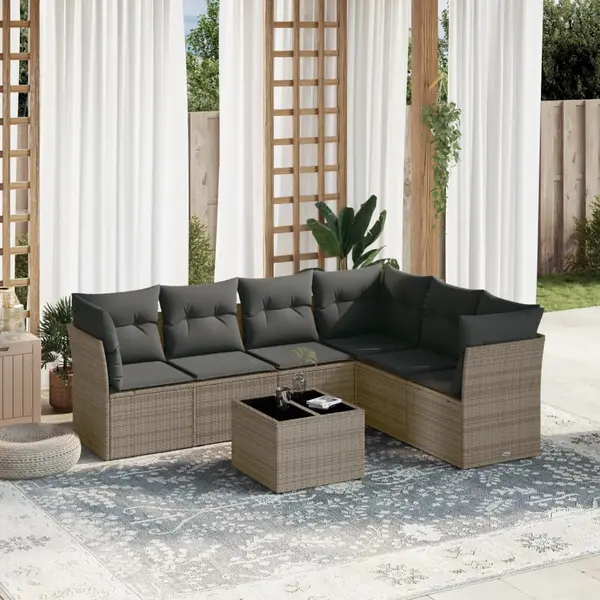Gossi set canapele de gradina, 7 piese, cu perne, gri, poliratan