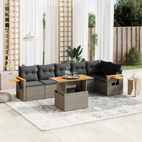 Gossi set canapele de gradina, 7 piese, cu perne, gri, poliratan