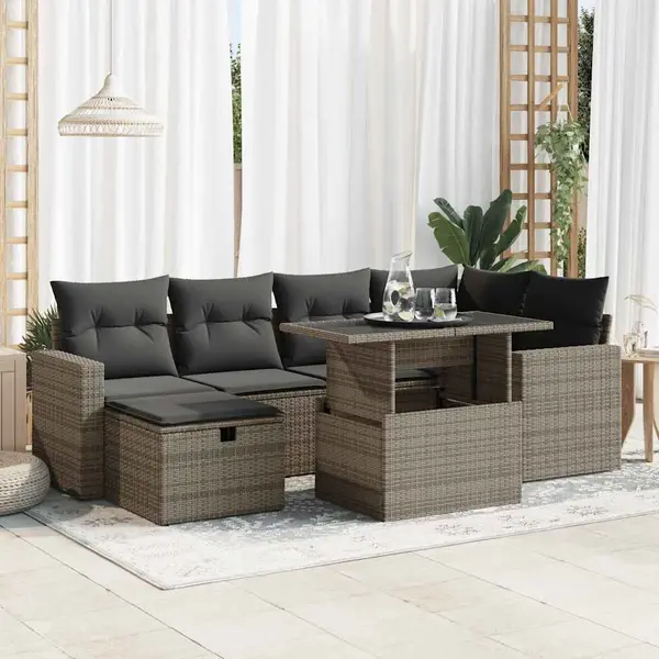 Gossi set canapele de gradina, 7 piese, cu perne, gri, poliratan