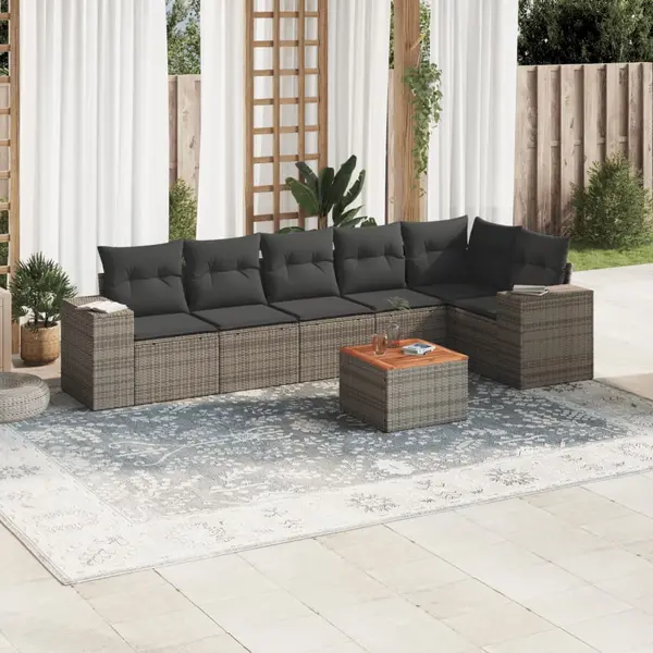 Gossi set canapele de gradina, 7 piese, cu perne, gri, poliratan