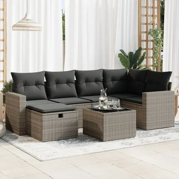 Gossi set canapele de gradina, 7 piese, cu perne, gri, poliratan