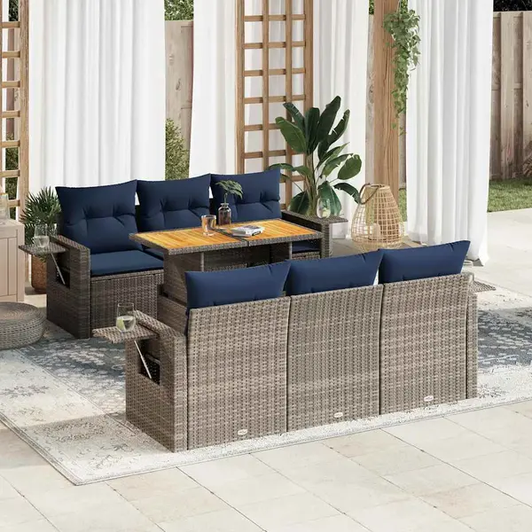Gossi set canapele de gradina, 7 piese, cu perne, gri, poliratan