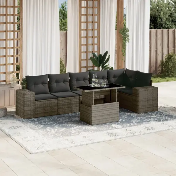 Gossi set canapele de gradina, 7 piese, cu perne, gri, poliratan