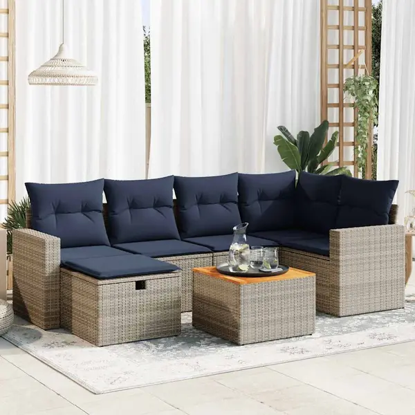 Gossi set canapele de gradina, 7 piese, cu perne, gri, poliratan
