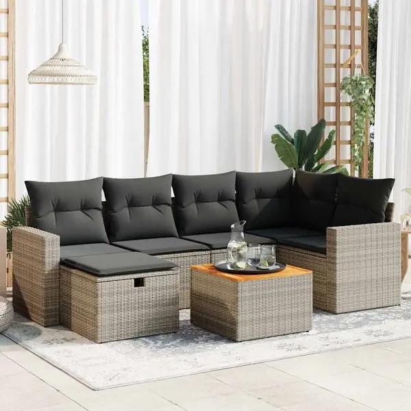 Gossi set canapele de gradina, 7 piese, cu perne, gri, poliratan
