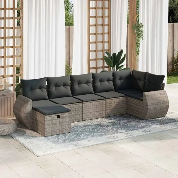 Gossi set canapele de gradina, 7 piese, cu perne, gri, poliratan
