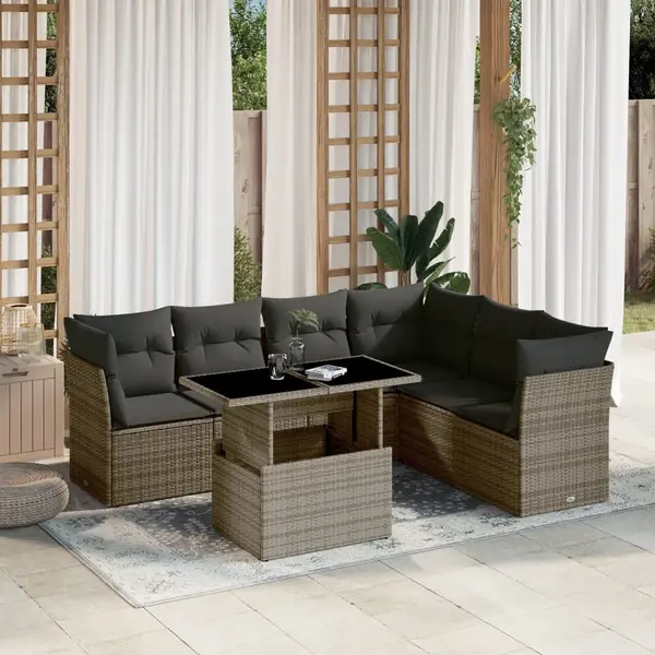 Gossi set canapele de gradina, 7 piese, cu perne, gri, poliratan