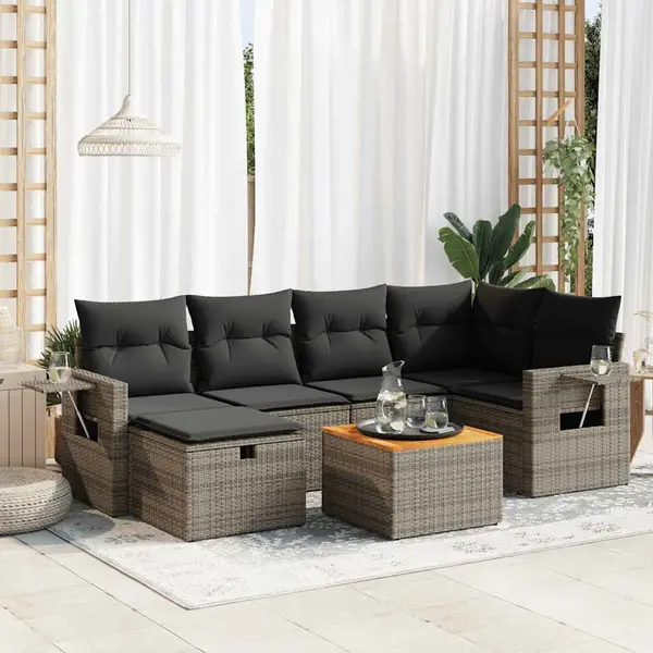 Gossi set canapele de gradina, 7 piese, cu perne, gri, poliratan
