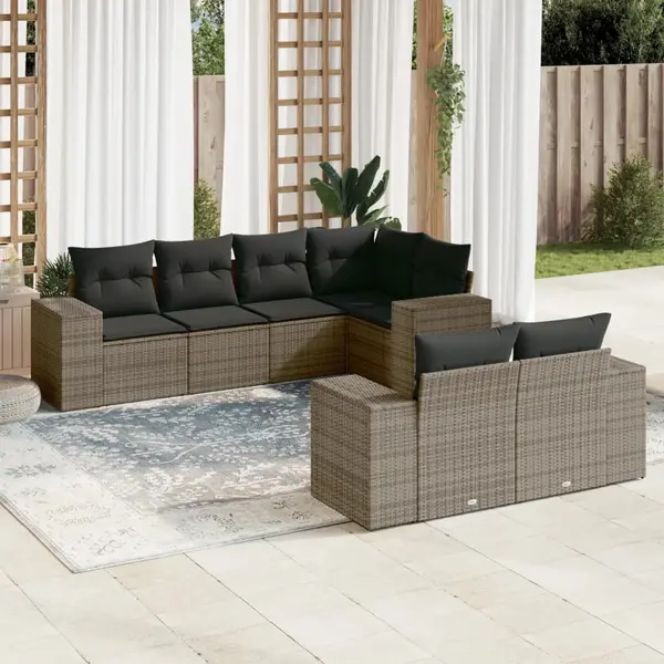 Gossi set canapele de gradina, 7 piese, cu perne, gri, poliratan