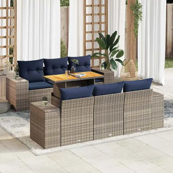 Gossi set canapele de gradina, 7 piese, cu perne, gri, poliratan