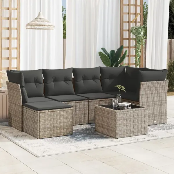 Gossi set canapele de gradina, 7 piese, cu perne, gri, poliratan
